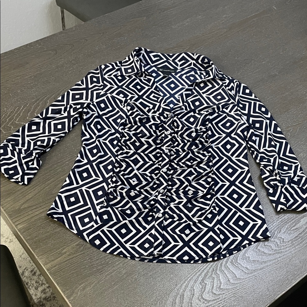 INC International Concepts Navy and White Diamond Button Down Shirt